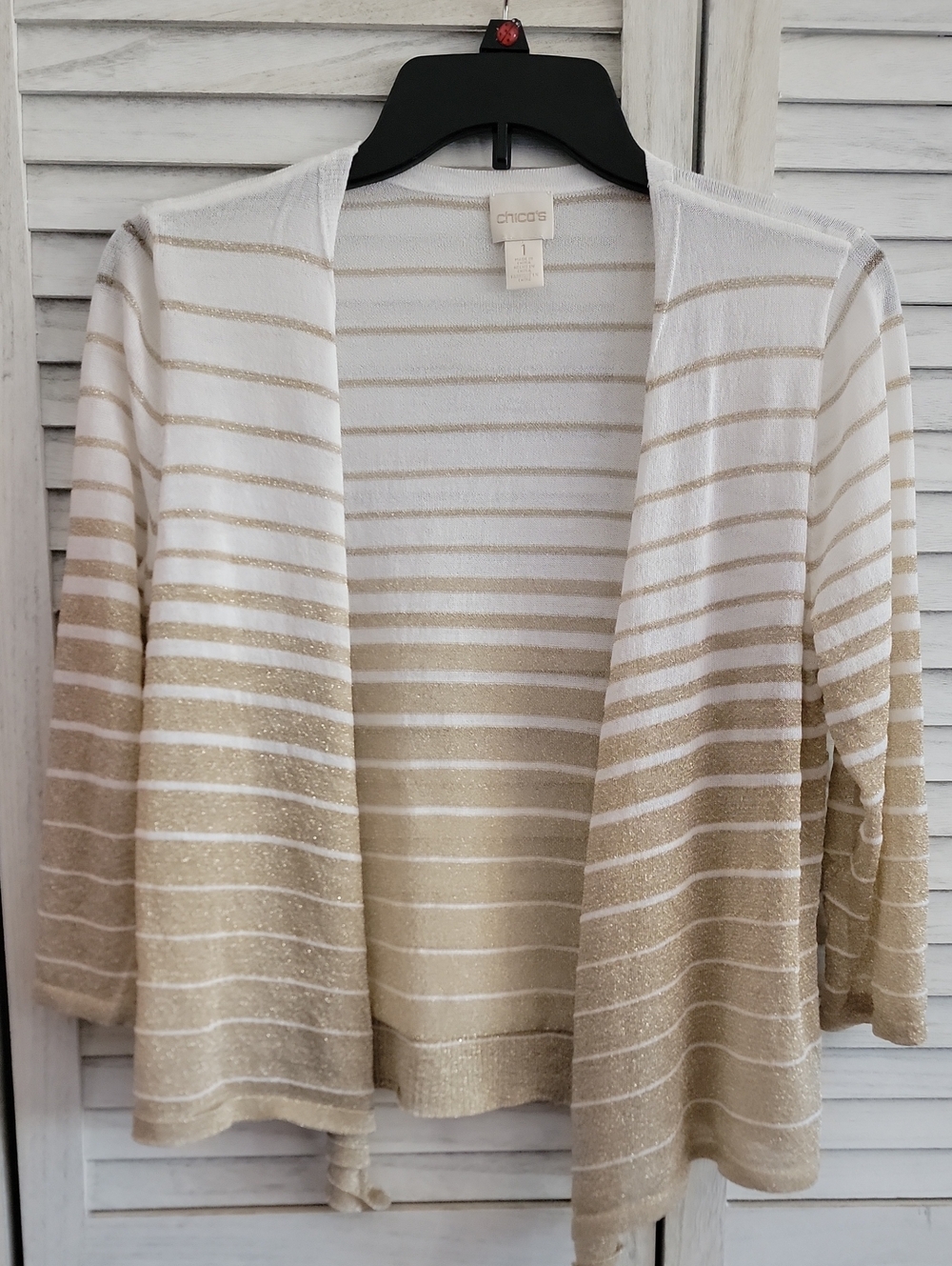 Chico's Cori Shimmer Gold Metallic Striped Cardigan Size 1